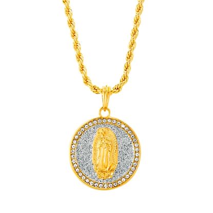 Imagen de Gold-Tone Crystal Virgin Mary Round Pendant Rope Chain Necklace