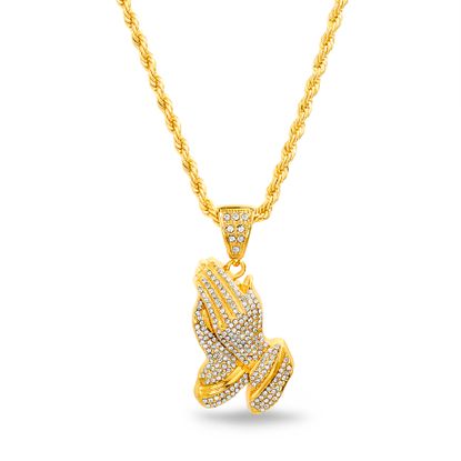 Imagen de Gold-Tone Crystal Prayer Hands Rope Chain Mens Necklace