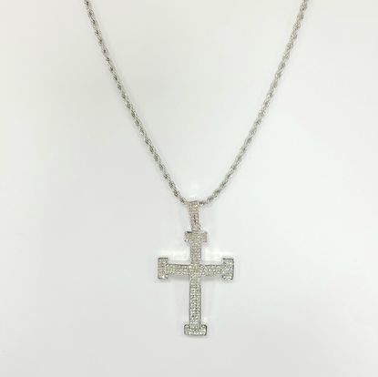 Picture of Gold-Tone Crystal Cross Pendant Rope Chain Mens Necklace