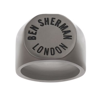 Picture of Ben Sherman Men's Black IP Stainless Steel Ben Sherman London Engraved Flat Top Ring