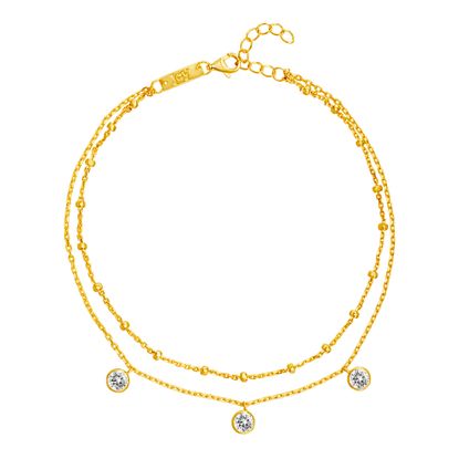 Picture of Genuine Cubic Zirconia Double Stranded Anklet in Gold over Sterling Silver