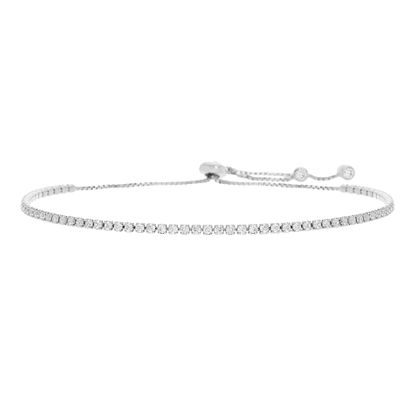 Picture of Sterling Silver Cubic Zirconia Box Chain Clear Tennis Slider Bracelet