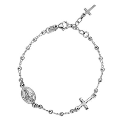 Picture of Sterling Silver Virgin Mary/Cross Ball Beads Station Bracelet