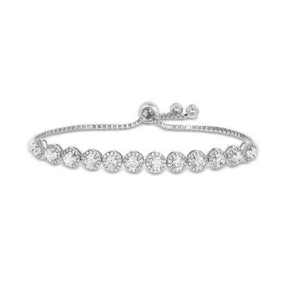 Picture of Rhodium Plated Sterling Silver Center Glass Cubic Zirconia Border Box Chain Slider Bracelet