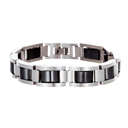 Picture of Men's Convex Rectangular Link Bracelet in Two-Tone Stainless Steel