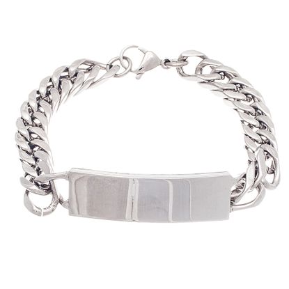 Imagen de Silver -Tone Stainless Steel ID Plate Curb Chain Bracelet