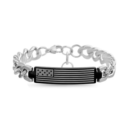 Imagen de Men's Stainless Steel American Flag ID Plate Curb Chain Bracelet