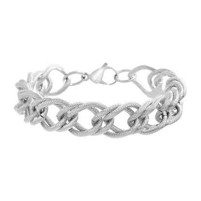 Imagen de Silver-Tone Stainless Steel Textured Double Link Bracelet