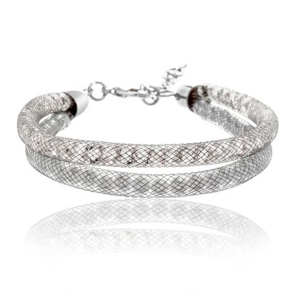 Picture of Silver-Tone Alloy Crystal Twisted Design Double Stranded Mesh Chain Bracelet