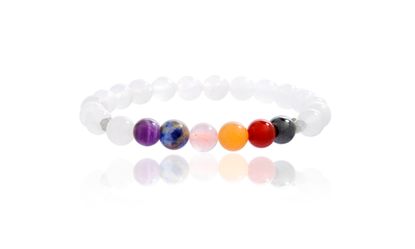 Picture of Silver-Tone Alloy Multi-Colored Gemtstone Beaded Stretch Bracelet