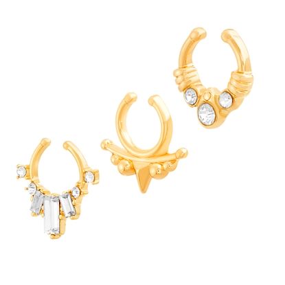 Picture of Cubic Zirconia Baguette and Spikes 3 Piece Cuff Nose Ring Set