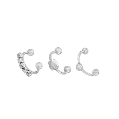 Picture of Cubic Zirconia Ball Ends 3 Piece Cuff Nose Ring Set