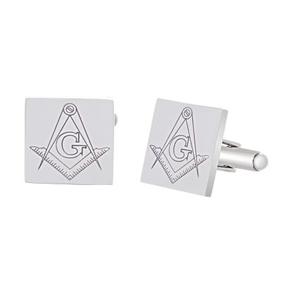 Imagen de Silver-Tone Stainless Steel Men's Masonic Square Cufflinks