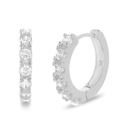 Picture of Sterling Silver Cubic Zirconia and Open Rectangle Earrings