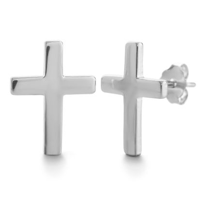 Imagen de E-Coat Sterling Silver Plain Cross Stud Earrings