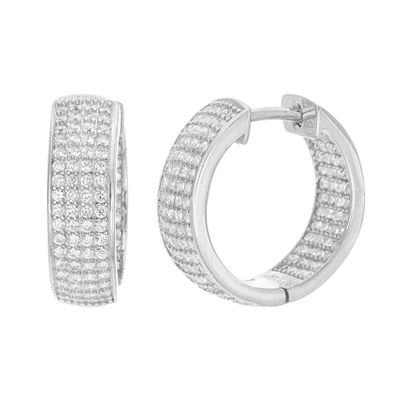 Imagen de Sterling Silver Cubic Zirconia and Diamond Cross Design Huggie Earrings