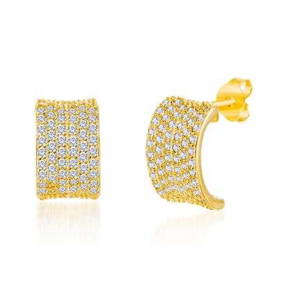 Imagen de Cubic Zirconia Half Hoop Pave Set Earring in Yellow Gold over Sterling Silver
