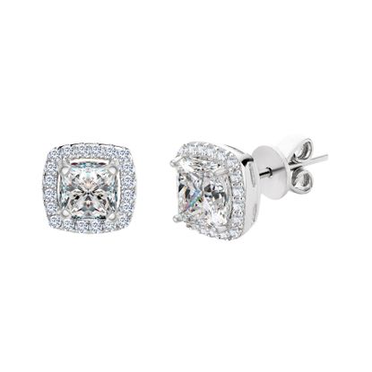 Picture of Princess Cut Cubic Zirconia Cushion Shaped Stud Earring in Rhodium over Sterling Silver