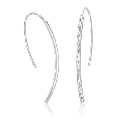 Picture of Hammered Texture Curved Bar Hook Earring in Sterling Silver