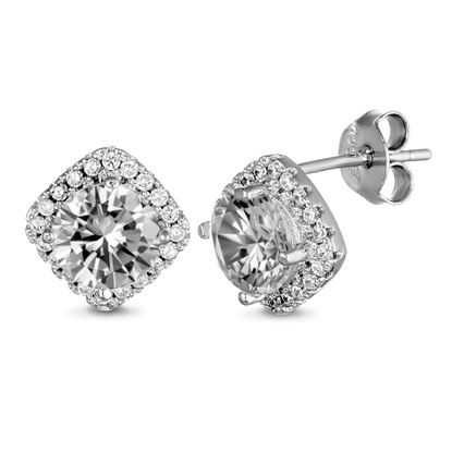 Picture of Sterling Silver Square/Round Halo Cubic Zirconia Post Earring