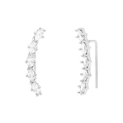 Imagen de Sterling Silver Diamond Shape Cubic Zirconia Curved Bar Earrings