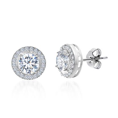 Picture of Sterling Silver Cubic Zirconia 4 Prong  Round Halo Post Earring