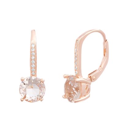 Imagen de Sterling Silver Simulated Morganite Pronged & Clear Cubic Zirconia Lever back Earring
