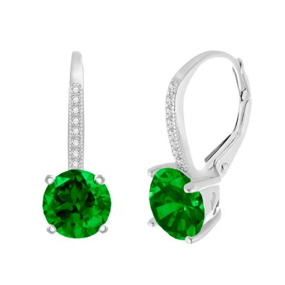 Picture of Sterling Silver Emerald Pronged & Clear Cubic Zirconia Lever back Earring