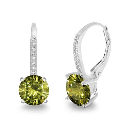 Picture of Sterling Silver Peridot September Birthstone Pronged & Clear Cubic Zirconia Lever back Earring