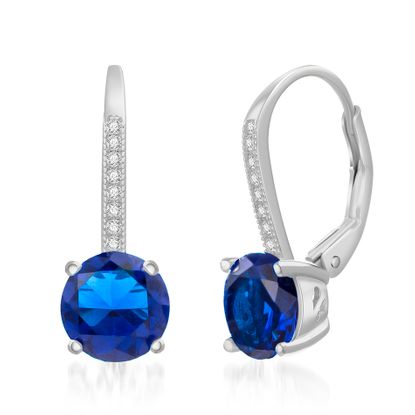 Picture of Sterling Silver SPPR September Birthstone Pronged & Clear Cubic Zirconia Lever back Earring