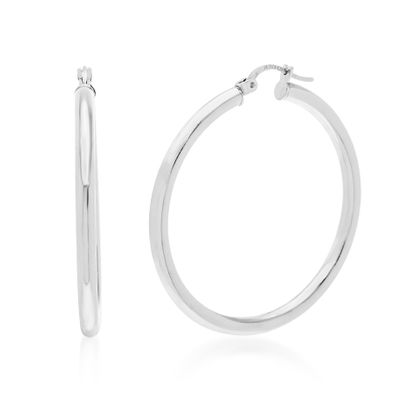 Picture of Sterling Silver 3X40mm Ecoat Polished Hollow Hoop Earrings