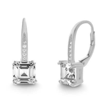 Picture of Square Emerald Cut Cubic Zirconia Lever Back Earrings in Rhodium over Sterling Silver