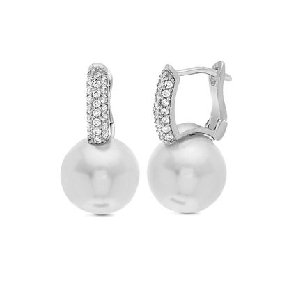Imagen de Sterling Silver Cubic Zirconia and Fresh Water Pearl Earrings