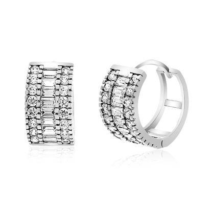Picture of Triple Row Cubic Zirconia Huggie Earring in Sterling Silver