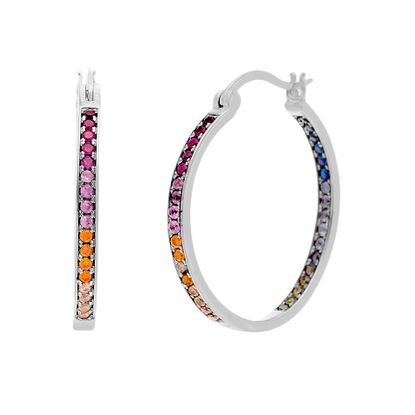 Picture of STERLING SILVER RHODIUM MULTI COLOR RED/BLUE/CLEAR/OLIVE/PEACH/ORANGE/PINK/FUCHSIA CZ 30MM HOOP EARRING