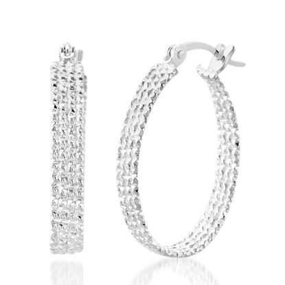 Picture of Sterling Silver 4 Row Textured Oval Hoop Hinge Earring