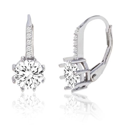 Imagen de Round Cubic Zirconia 6-Prong Leverback Earrings in Rhodium over Sterling Silver