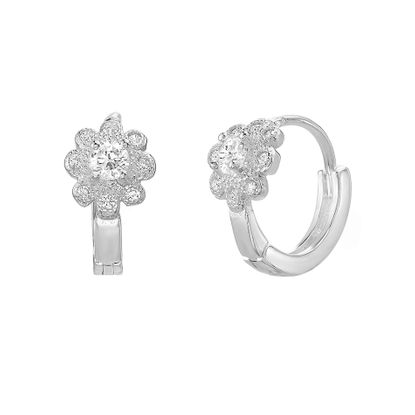 Picture of Sterling Silver 13mm Cubic Zirconia Flower Design Huggie Earring