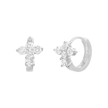 Picture of Sterling Silver 14mm Cubic Zirconia Cross Huggie Earring