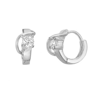 Picture of Sterling Silver 12mm Cubic Zirconia Polished Squiggly Line Huggie Earring
