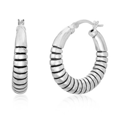 Picture of Sterling Silver Stripped Textured Hoop Earring