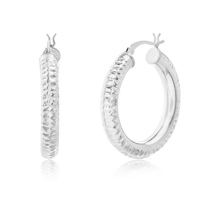 Picture of 31mm Textured Hoop Earring in Sterling Silver