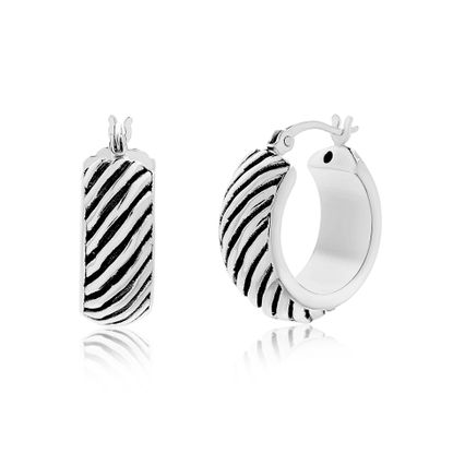 Picture of Sterling Silver Diagonal Striped Hoop Earring