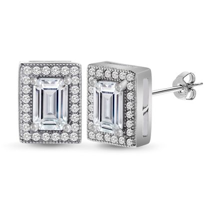 Picture of Cubic Zirconia Rectangle Stud Earring in Sterling Silver