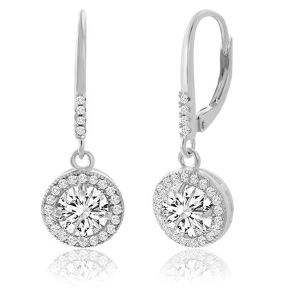 Picture of Sterling Silver Dangling Halo Cubic Zirconia Disc Lever Back Earring