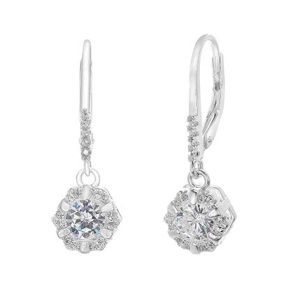 Picture of Sterling Silver Dangling Cubic Zirconia Lever Back Earring