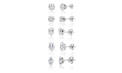 Picture of Sterling Silver 5pc Cubic Zirconia Stud Post Earring Set