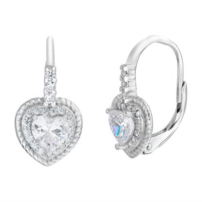 Picture of Sterling Silver Cubic Zirconia Heart W/ Twisted Border Leverback Earring