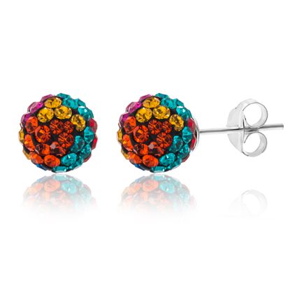 Picture of Sterling Silver Ecoat Rainbow Cubic Zirconia Ball Earrings