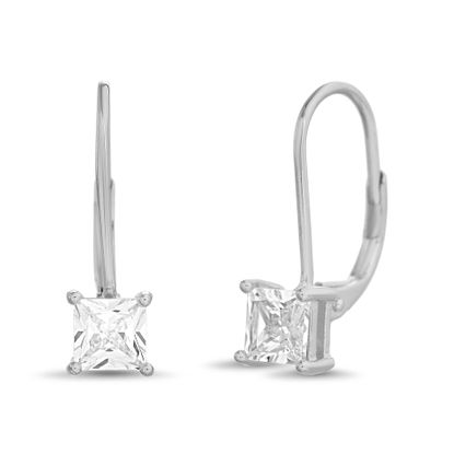 Picture of Silver-Tone Brass Square Cubic Zirconia Leverback Earrings